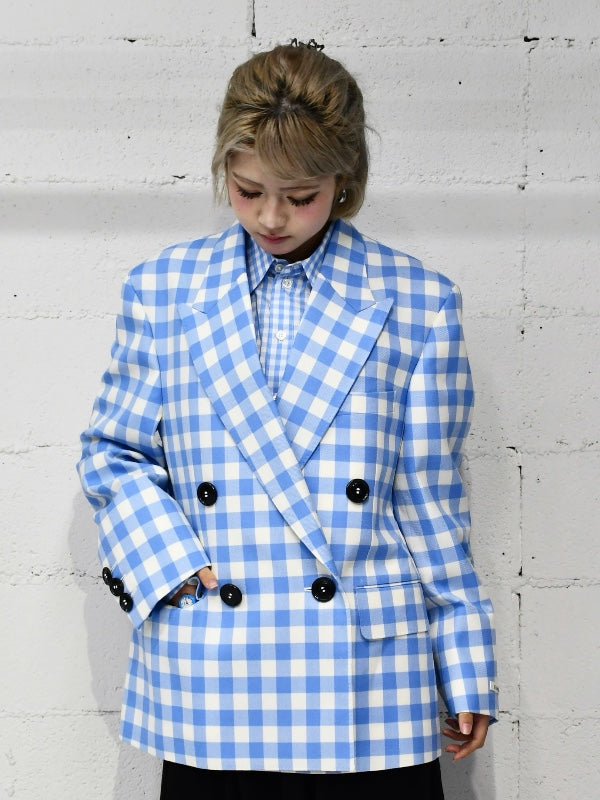 【TSTS -ティーエスティーエス】GINGHAM WOOL DOUBLE BREASTED BLAZER / BLUE GIMGHAM (ジャケット/ブルーギンガム)