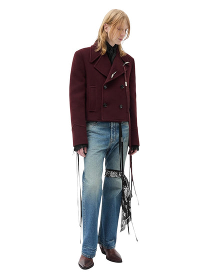 【ANN DEMEULEMEESTER - アン ドゥムルメステール】Dalmar Double-Breasted Short Caban / WINE RED(ジャケット/ワインレッド）