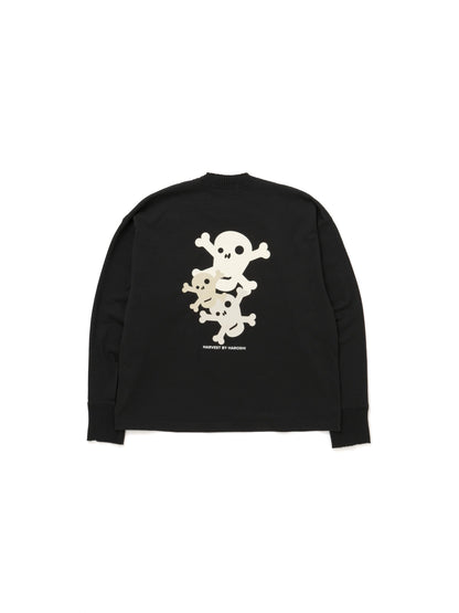 【Perfect ribs®︎ × HAROSHI】"SKULL SKULL SKULL" Basic Long Sleeve Pocket T shirts / BLACK(Tシャツ/ブラック)