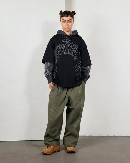 【PLEASURES - プレジャーズ】DRAGON LAYERED HOODIE / FADED BLACK (フーディ/フェードブラック)
