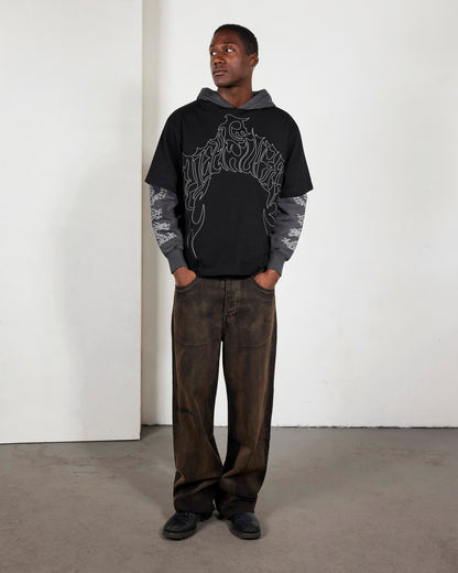 【PLEASURES - プレジャーズ】DRAGON LAYERED HOODIE / FADED BLACK (フーディ/フェードブラック)