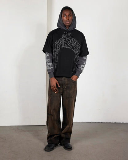 【PLEASURES - プレジャーズ】DRAGON LAYERED HOODIE / FADED BLACK (フーディ/フェードブラック)