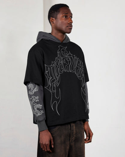 【PLEASURES - プレジャーズ】DRAGON LAYERED HOODIE / FADED BLACK (フーディ/フェードブラック)