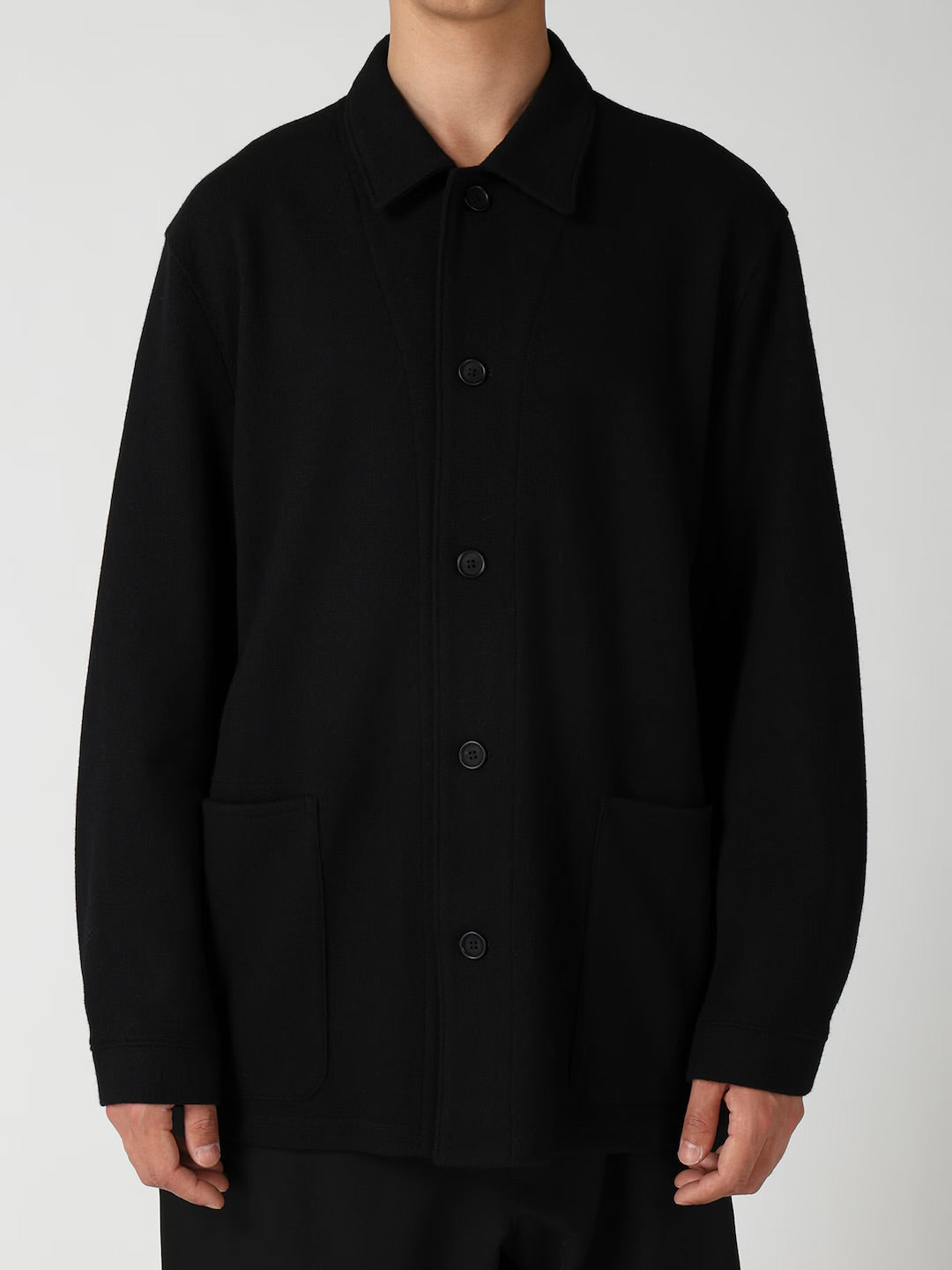 【Yohji Yamamoto POUR HOMME - ヨウジヤマモト プールオム】WOOL COMBED YARN SINGLE JERSEY RE SHIRT JACKET（ジャケット/ ブラック)