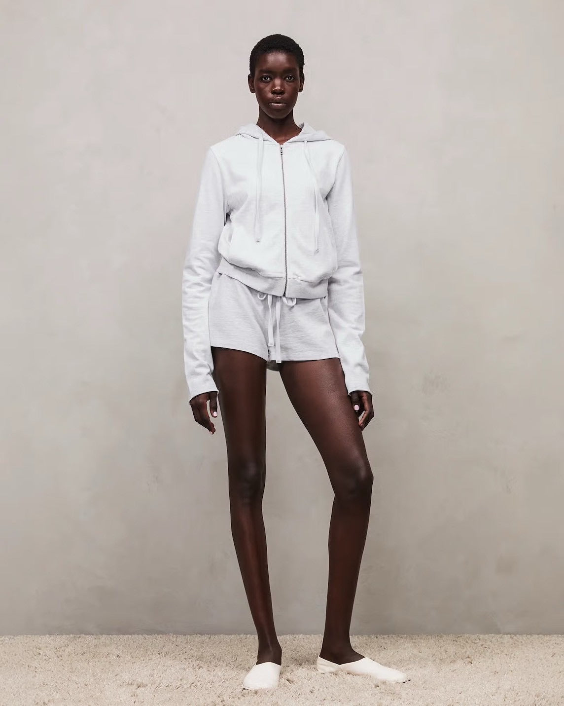 【entire studios - エンタイアスタジオ】LIGHTWEIGHT CROPPED ZIP-UP / HEATHER GREY (パーカー/ヘザーグレー)