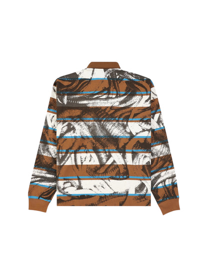 【PLEASURES - プレジャーズ】WORMS RUGBY LONG SLEEVE POLO / BROWN (L.S/ブラウン)