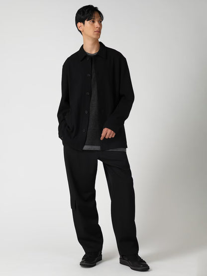 【Yohji Yamamoto POUR HOMME - ヨウジヤマモト プールオム】WOOL COMBED YARN SINGLE JERSEY RE SHIRT JACKET（ジャケット/ ブラック)