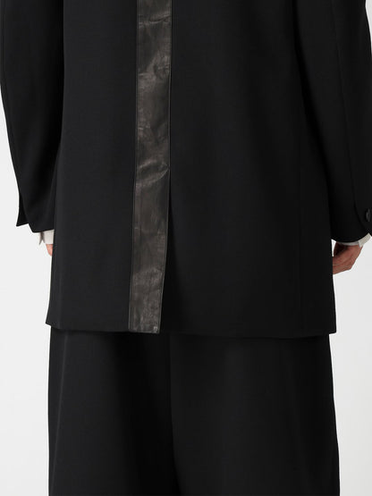 【Yohji Yamamoto POUR HOMME - ヨウジヤマモト プールオム】LEATHER ARMY GABARDINE PANEL ZIP JACKET（ジャケット/ ブラック)
