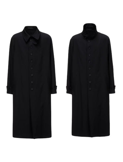 【Y's for men - ワイズフォーメン】WOOL GABARDINE STAND COLLAR COAT(コート/ブラック)
