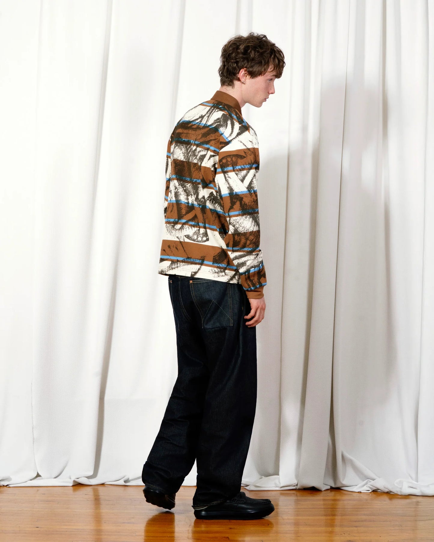 【PLEASURES - プレジャーズ】WORMS RUGBY LONG SLEEVE POLO / BROWN (L.S/ブラウン)