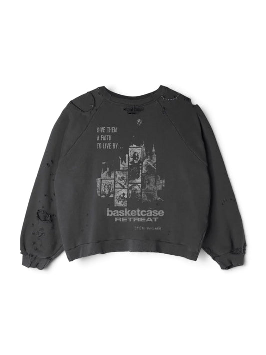 【BASKETCASE  - バスケットケース】RETREAT REPAIRED CREWNECK / VINTAGE BLACK (スウェット/ヴィンテージブラック)