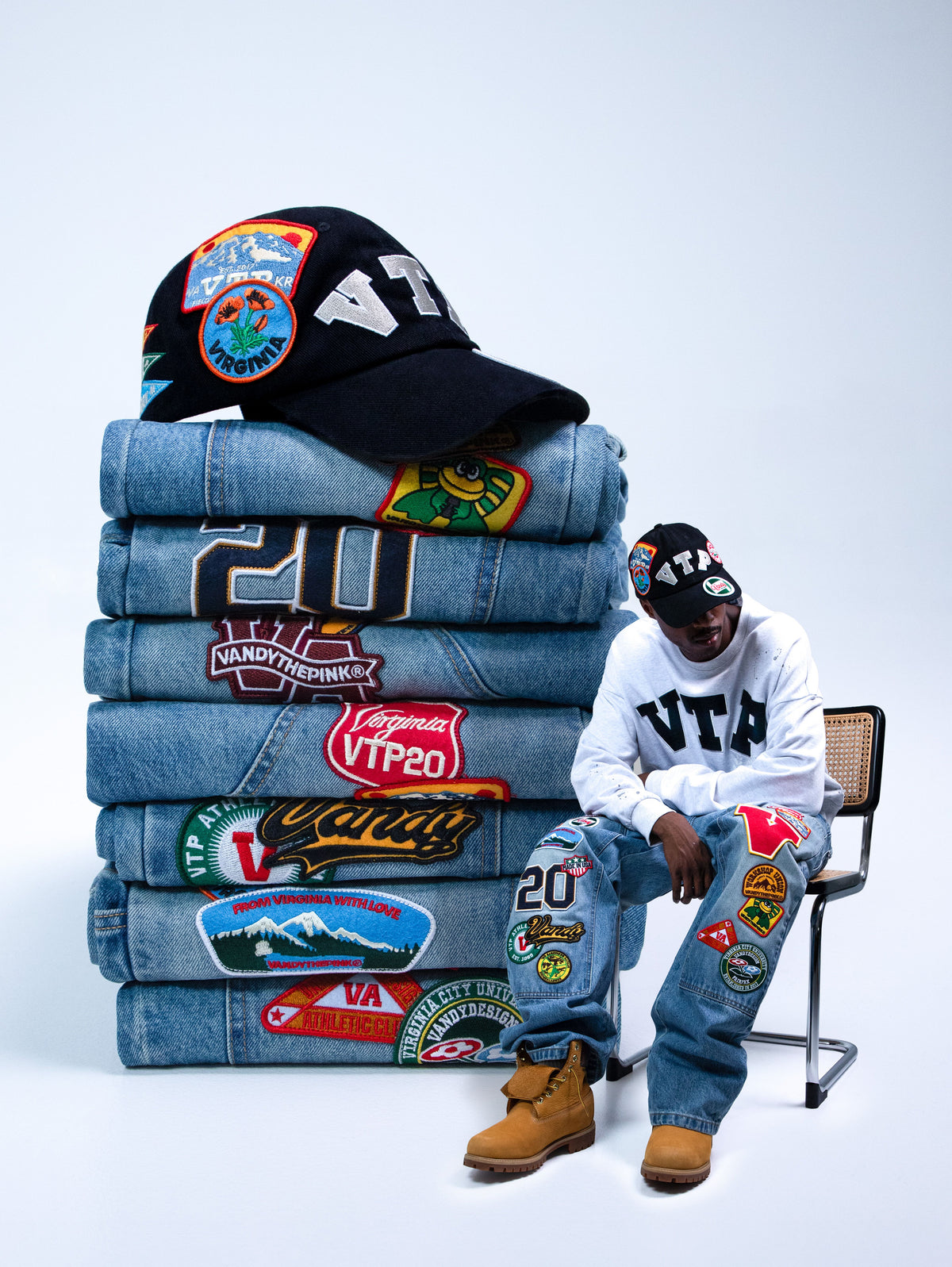 【VANDY THE PINK - ヴァンディー・ザ・ピンク】PATCH WORK PAINTER PANTS / BLUE  (パンツ/ブルー)