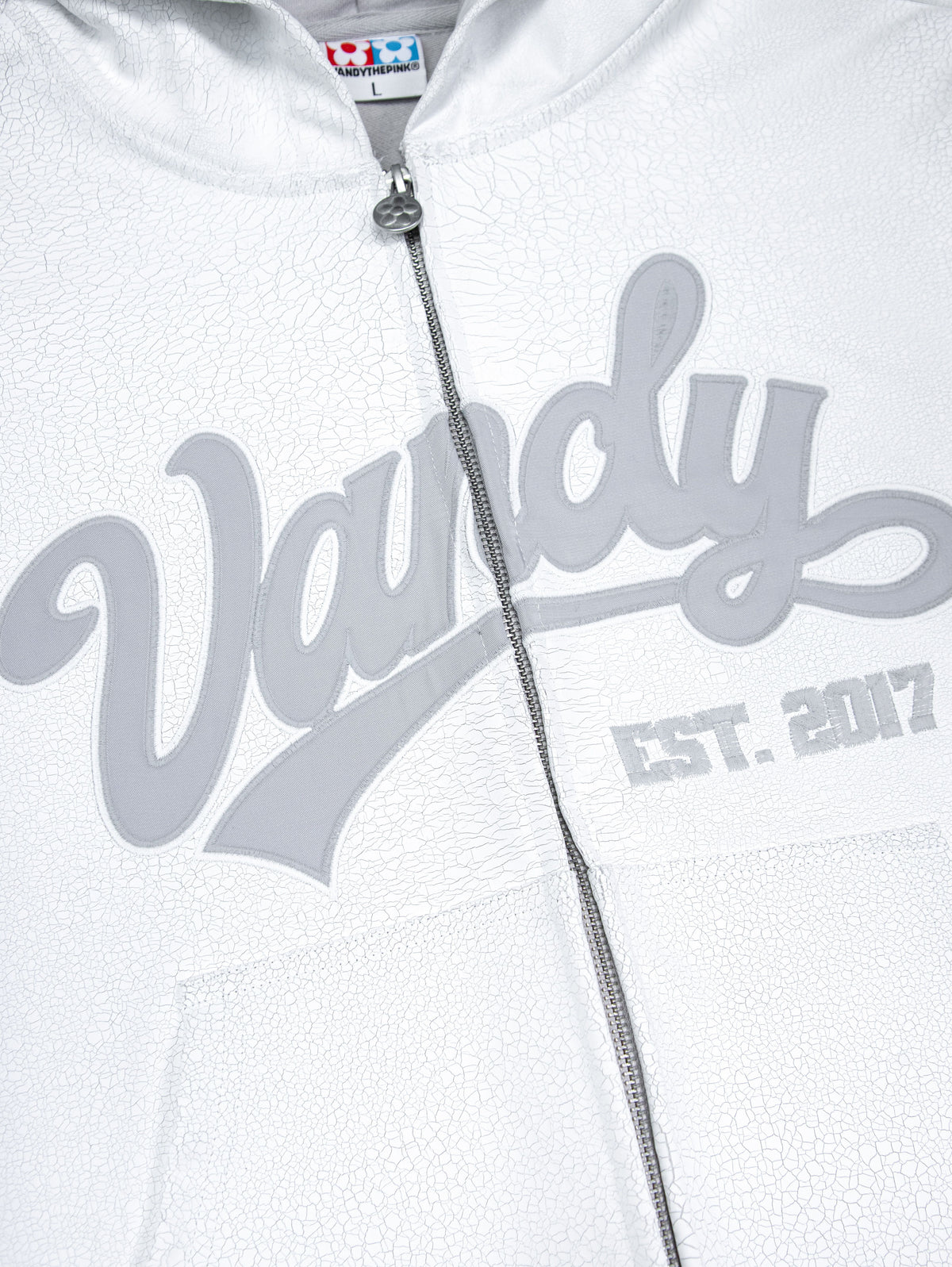 【VANDY THE PINK - ヴァンディー・ザ・ピンク】CRACKLE PIGMENT PAINT HOODIE / WHITE (パーカー/ホワイト)