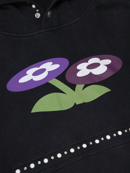 【VANDY THE PINK - ヴァンディー・ザ・ピンク】TWO FLOWER BUCKLE STUDDED HOODIE / BLACK (パーカー/ブラック)