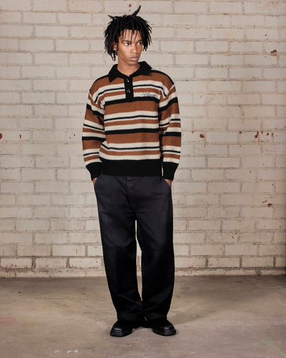 【PLEASURES - プレジャーズ】COOPER POLO SWEATER / BROWN (ポロシャツ/ブラウン)