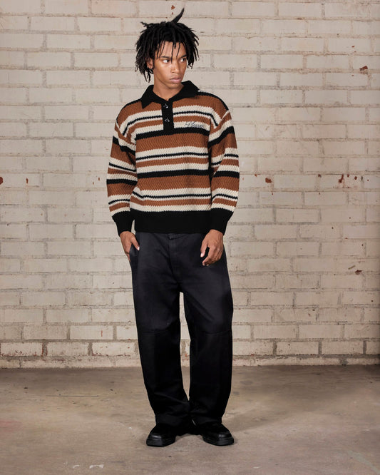 【PLEASURES - プレジャーズ】COOPER POLO SWEATER / BROWN (ポロシャツ/ブラウン)