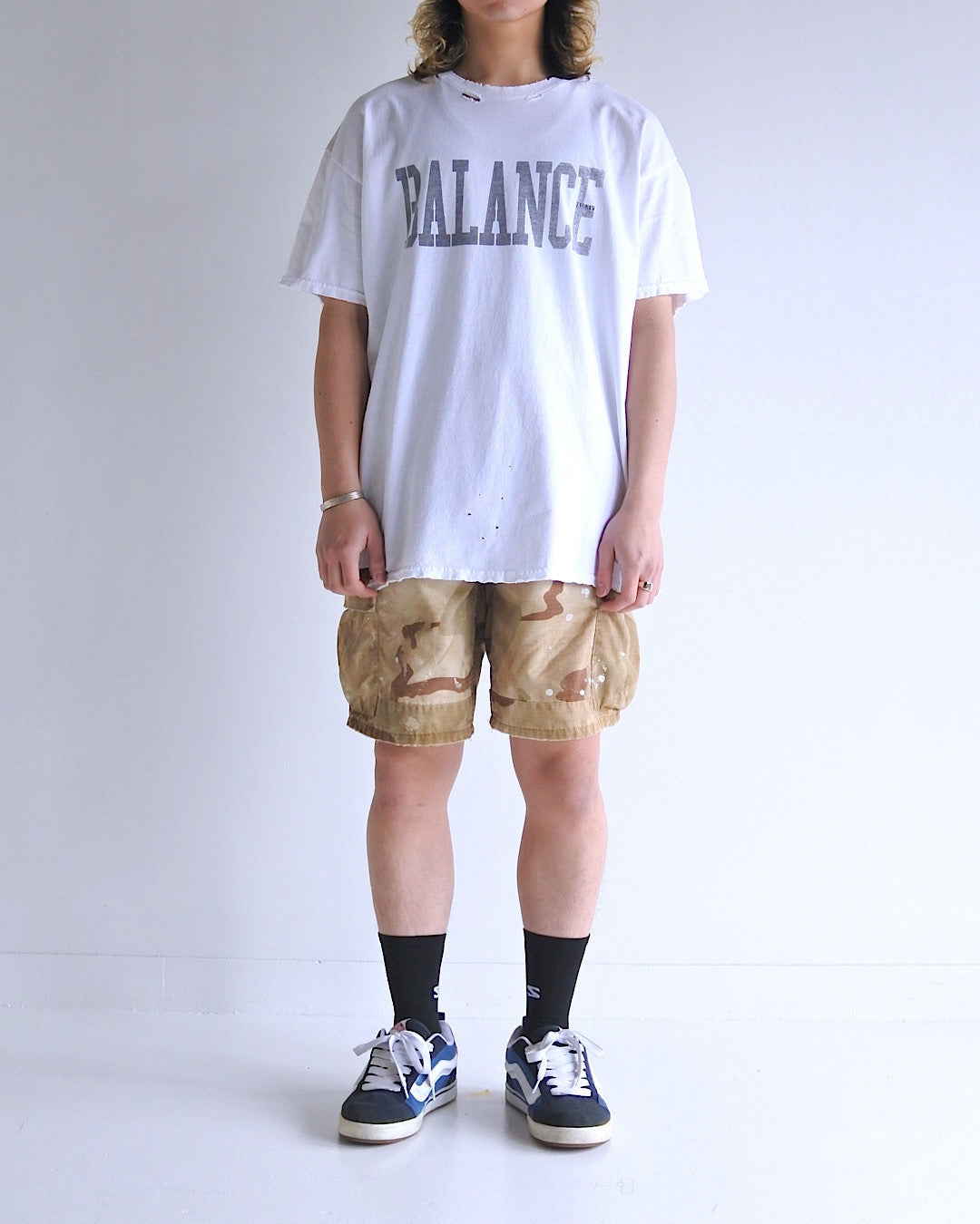 【ANACHRONORM - アナクロノーム】BALANCE PRINT DAMAGE S/S T-S（Tシャツ/ホワイト）