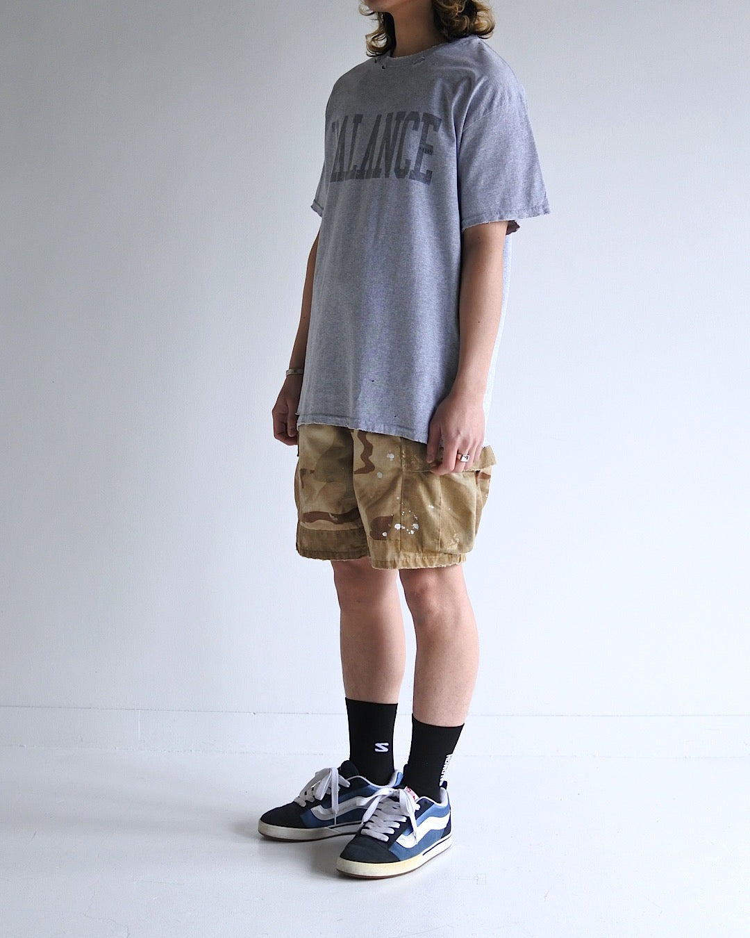 【ANACHRONORM - アナクロノーム】BALANCE PRINT DAMAGE S/S T-S（Tシャツ/グレー）