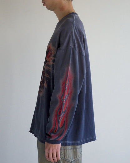 【ANACHRONORM - アナクロノーム】FLAME SLEEVE GRAPHIC L/S T-S / DUSTY NAVY (Tシャツ/ダスティーネイビー)