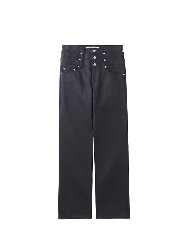 【JOHN LAWRENCE SULLIVAN - ジョンローレンスサリバン】RIGID DENIM TRIPLE STACKED PANTS(デニムパンツ/ブラック)