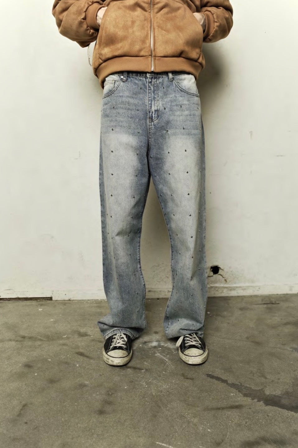 【BASKETCASE  - バスケットケース】LAX BAGGY STUDDED DENIM / WASHED BLUE (パンツ/ウォシュドブルー)