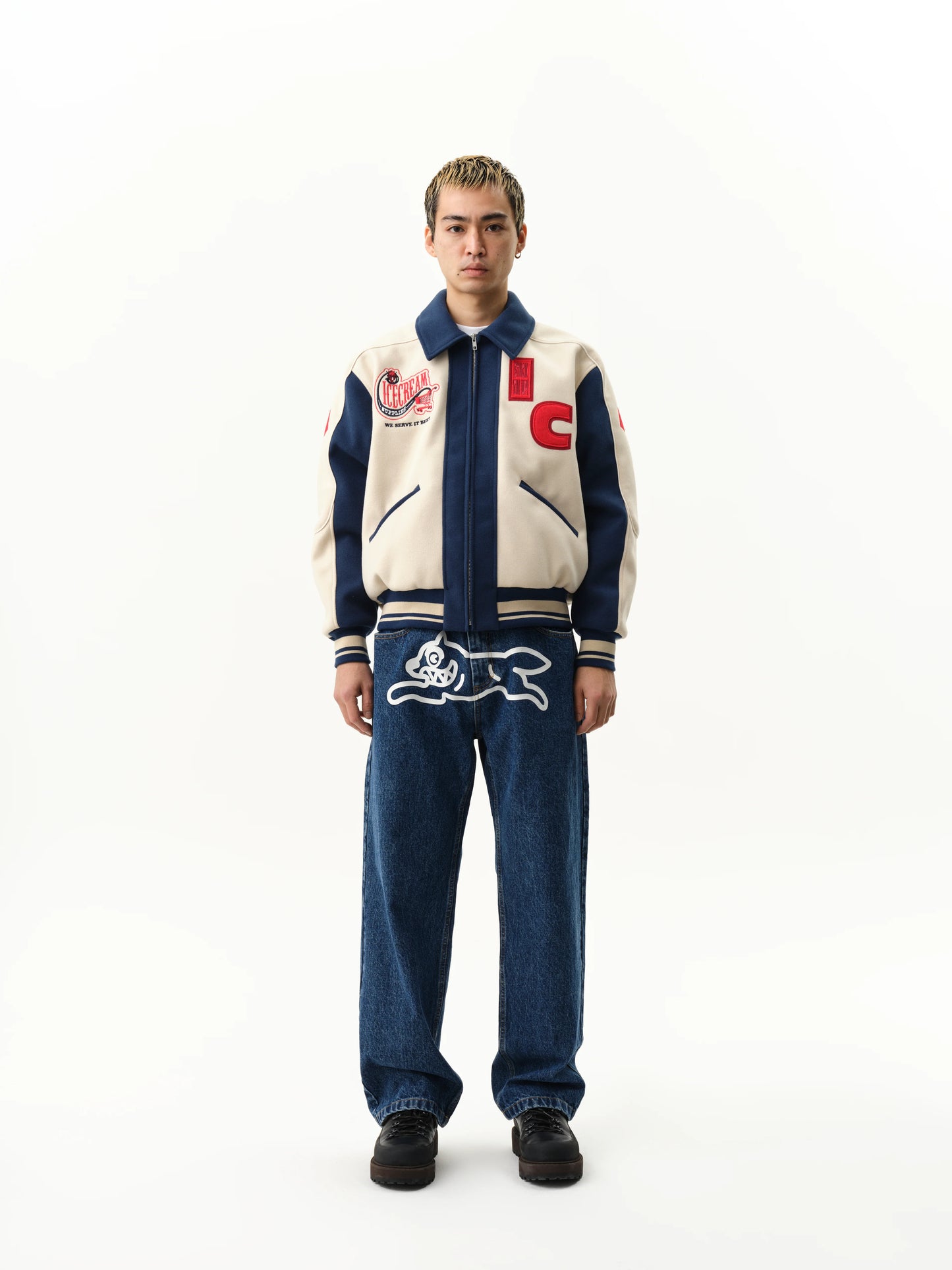 【ICE CREAM - アイスクリーム】CHECKOUT VAESITY JACKET / ECRU.BLUE (ジャケット/エクリュ/ブルー)