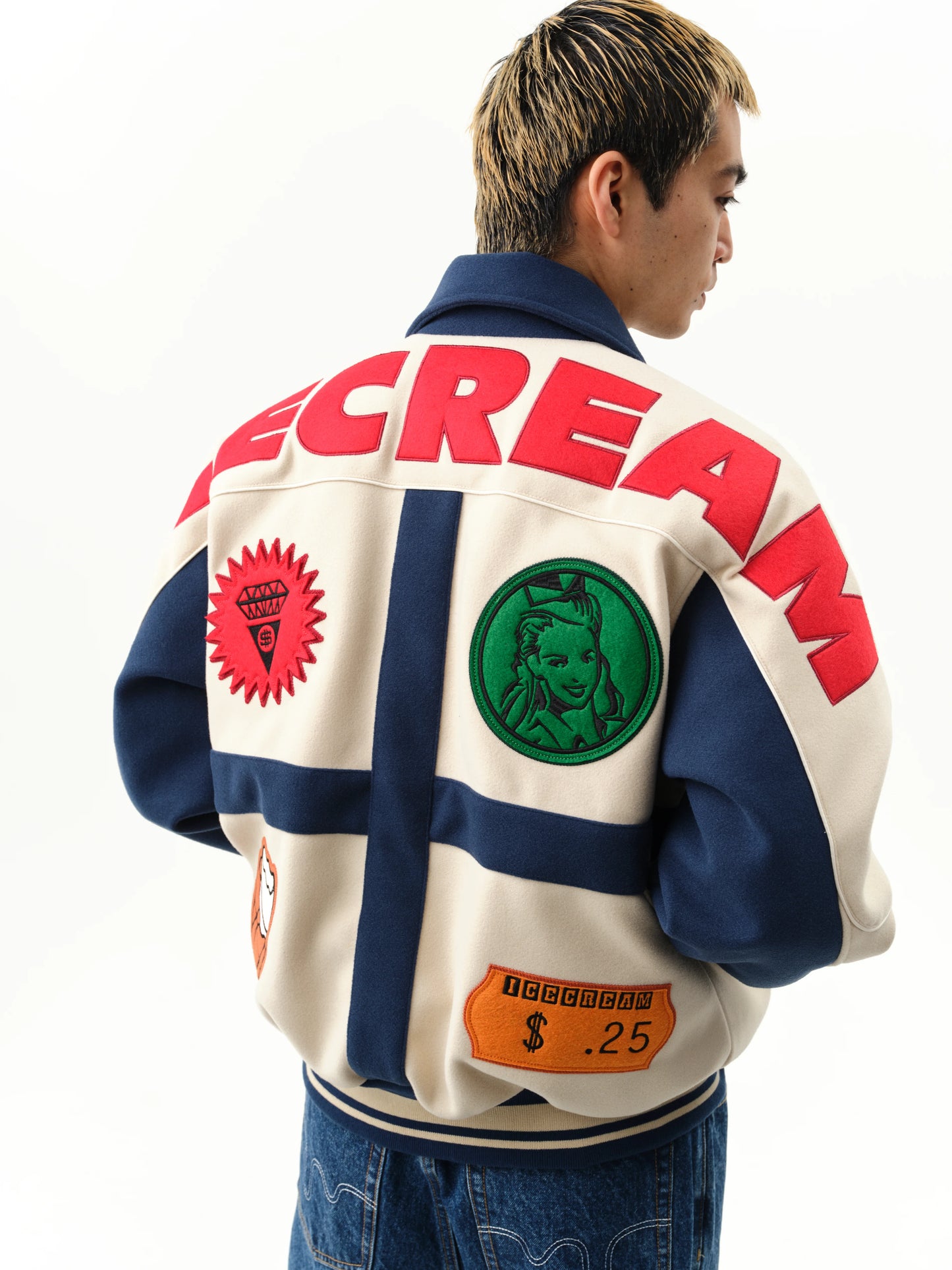 【ICE CREAM - アイスクリーム】CHECKOUT VAESITY JACKET / ECRU.BLUE (ジャケット/エクリュ/ブルー)