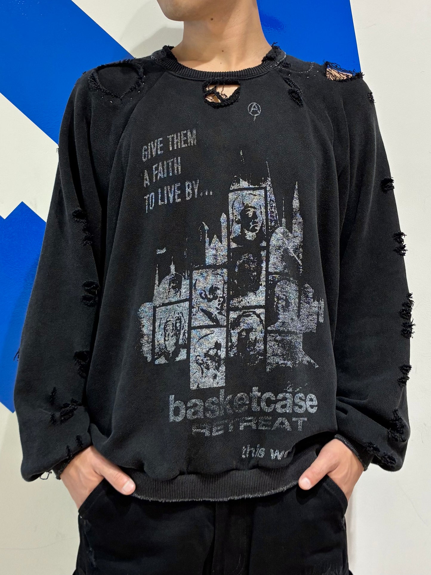 【BASKETCASE  - バスケットケース】RETREAT REPAIRED CREWNECK / VINTAGE BLACK (スウェット/ヴィンテージブラック)