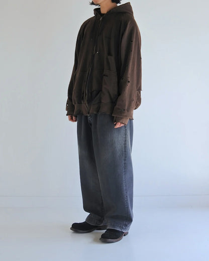 【ANACHRONORM - アナクロノーム】HARD DAMAGED INNER WAFFLE SWEAT PARKA / BLACK (フーディ/ブラック)
