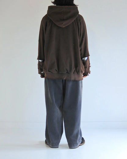 【ANACHRONORM - アナクロノーム】HARD DAMAGED INNER WAFFLE SWEAT PARKA / BLACK (フーディ/ブラック)