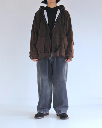 【ANACHRONORM - アナクロノーム】HARD DAMAGED INNER WAFFLE SWEAT PARKA / BLACK (フーディ/ブラック)