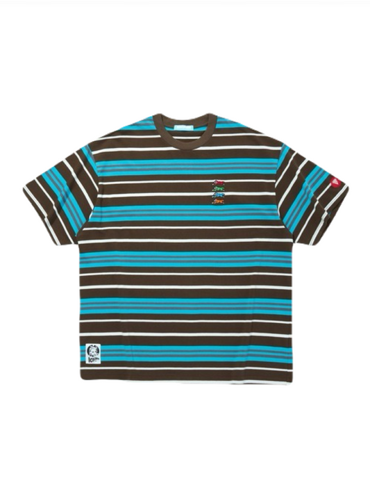 【ICE CREAM - アイスクリーム】EMBROIDERED LOGO MULTI BORDER T-SHIRT / BROWN/BLUE (Tシャツ/ブラウン/ブルー)