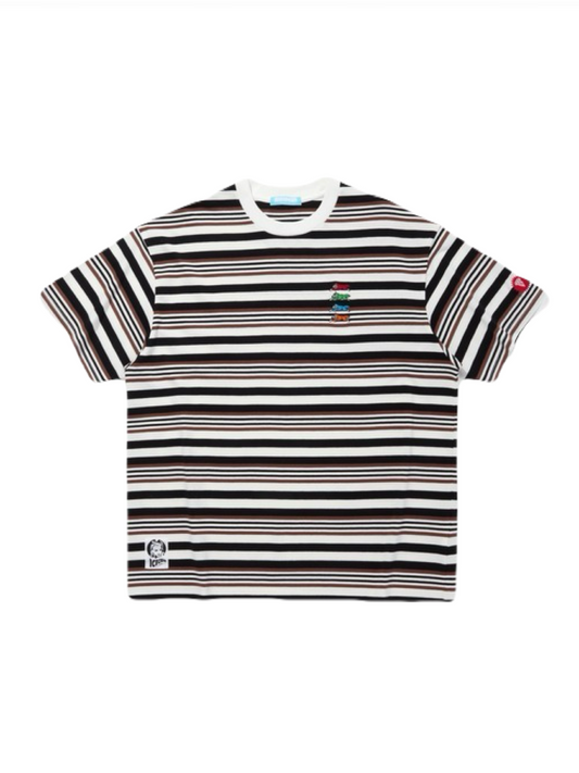 【ICE CREAM - アイスクリーム】EMBROIDERED LOGO MULTI BORDER T-SHIRT / BROWN/WHITE (Tシャツ/ブラウン/ホワイト)