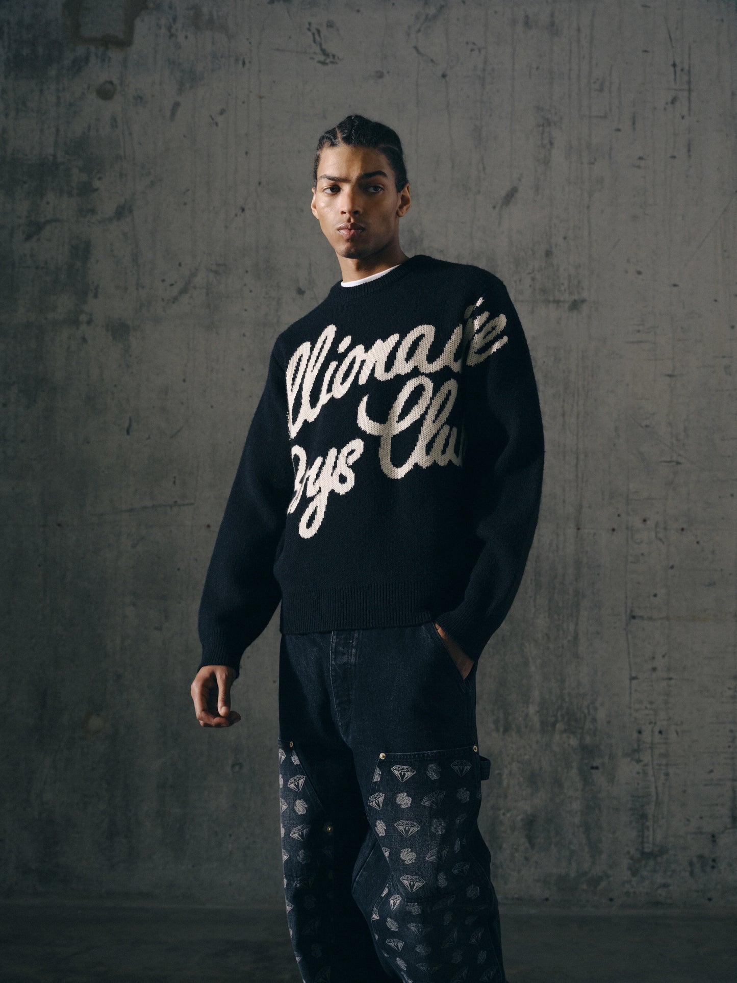 【Billionaire Boys Club-ビリオネアボーイズクラブ】 SCRIPT KNITTED CREWNECK / BLACK (ニット/ブラック)