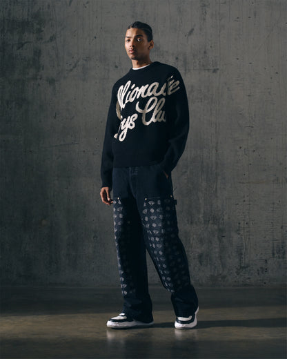 【Billionaire Boys Club-ビリオネアボーイズクラブ】 SCRIPT KNITTED CREWNECK / BLACK (ニット/ブラック)