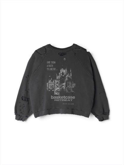 【BASKETCASE  - バスケットケース】RETREAT REPAIRED CREWNECK / VINTAGE BLACK (スウェット/ヴィンテージブラック)