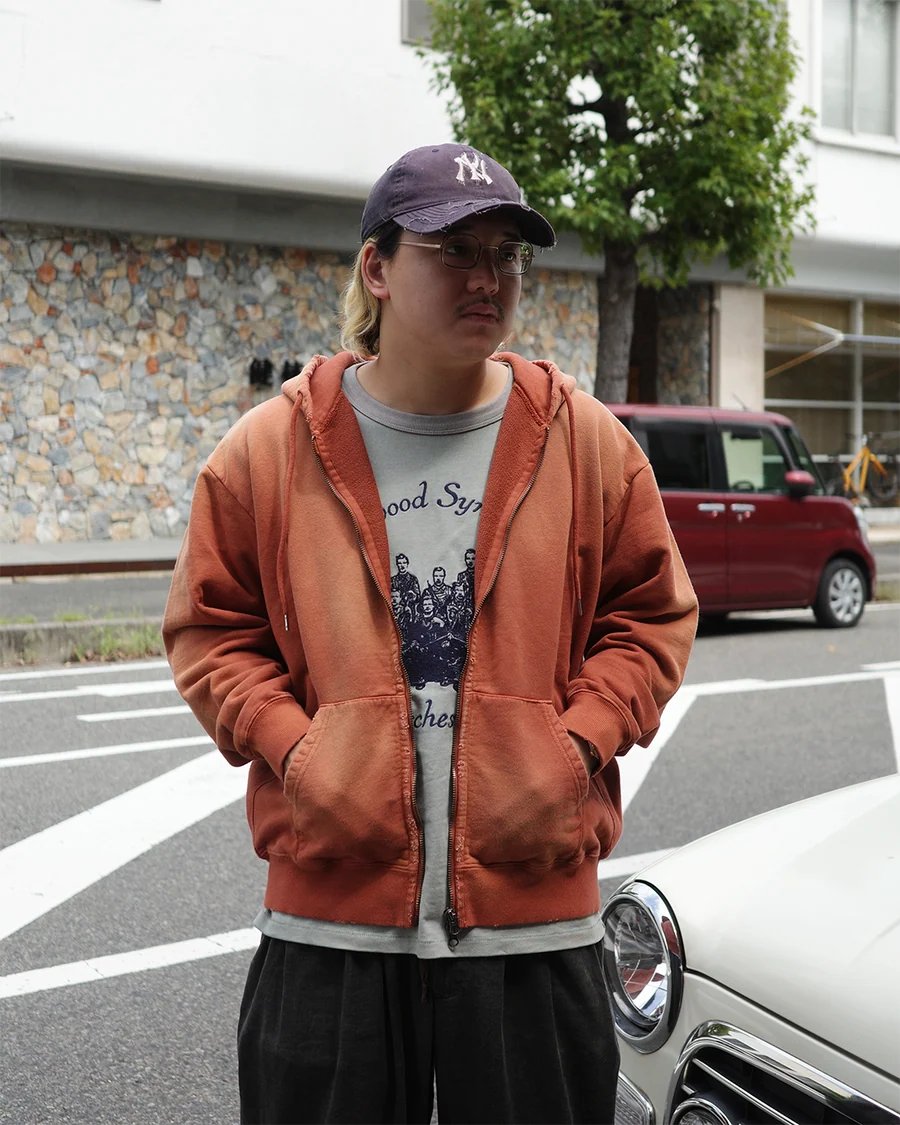 【ANACHRONORM - アナクロノーム】FADED FULL ZIP HOODIE / ORANGE (パーカー/オレンジ)