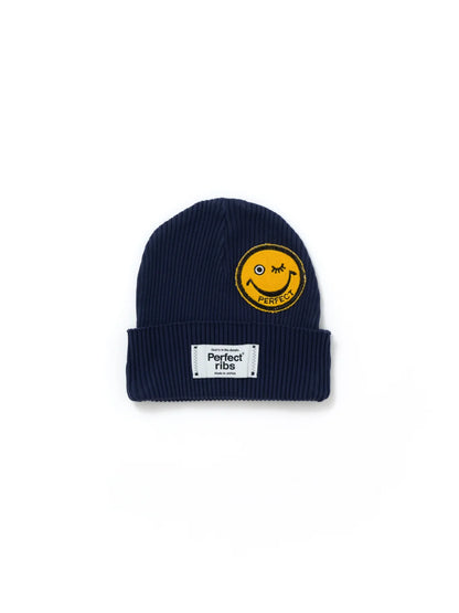 【Perfect ribs® × ALM】"SMILE Patch" Rib Beanie Cap / Navy Purple×Yellow(ニット帽/ネイビーパープル×イエロー)