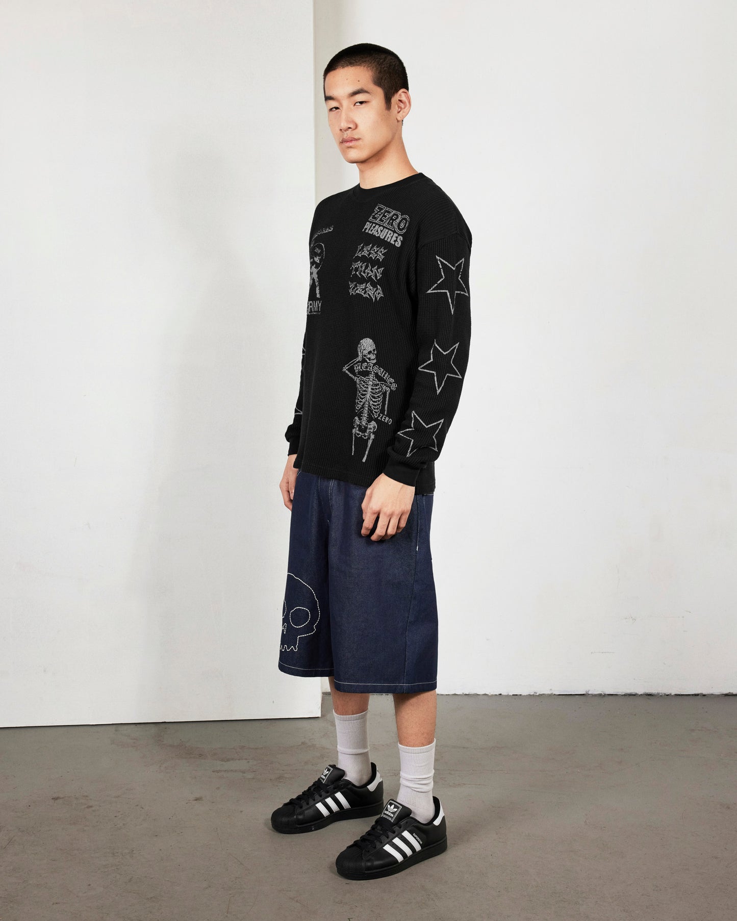 【PLEASURES - プレジャーズ】MISLED THERMAL LONG SLEEVE  / BLACK (L.S/ブラック)