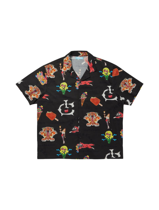 【ICE CREAM - アイスクリーム】OPEN COLLAR SS SHIRT / BLACK (シャツ/ブラック)