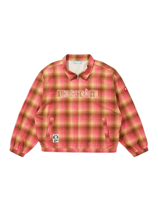 【ICE CREAM - アイスクリーム】APPLIQUE LOGO FLANNEL CHECK ZIP UP SHIRT / BROWN/PINK (シャツジャケット/ブラウン/ピンク)