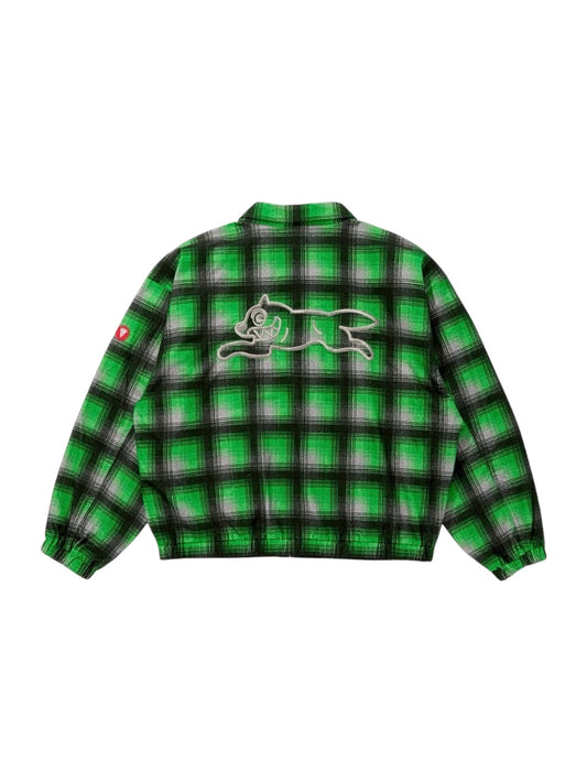 【ICE CREAM - アイスクリーム】APPLIQUE LOGO FLANNEL CHECK ZIP UP SHIRT / GRAY/GREEN (シャツジャケット/グレー/グリーン)