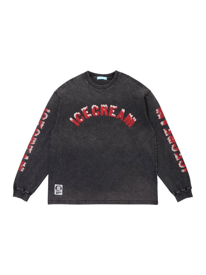 【ICE CREAM - アイスクリーム】DAMAGE COTTON L/S T-SHIRT RUNNING DOG / BLACK (L/S/ブラック)