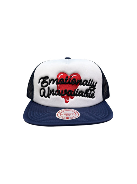 【EMOTIONALLY UNAVAILABLE - エモーショナリー アンアベイラブル】EU SCRIPT TRUCKER / NAVY (キャップ/ネイビー)