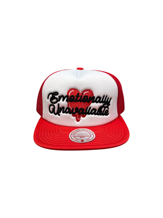 【EMOTIONALLY UNAVAILABLE - エモーショナリー アンアベイラブル】EU SCRIPT TRUCKER / RED (キャップ/レッド)