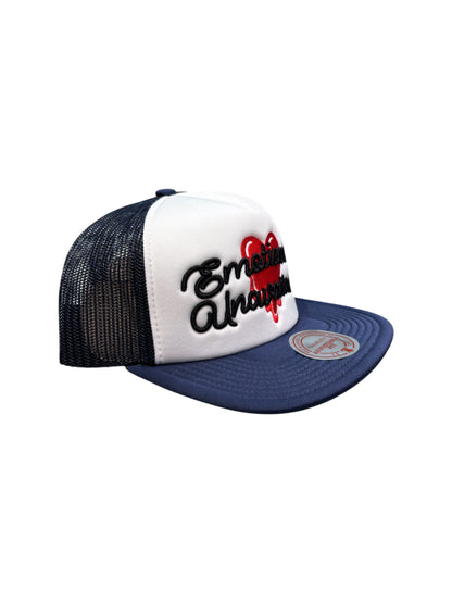 【EMOTIONALLY UNAVAILABLE - エモーショナリー アンアベイラブル】EU SCRIPT TRUCKER / NAVY (キャップ/ネイビー)