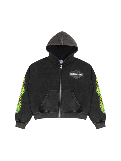 【VANDY THE PINK - ヴァンディー・ザ・ピンク】FLAME FLOWER BALL ZIP UP / BLACK (フーディー/ブラック)