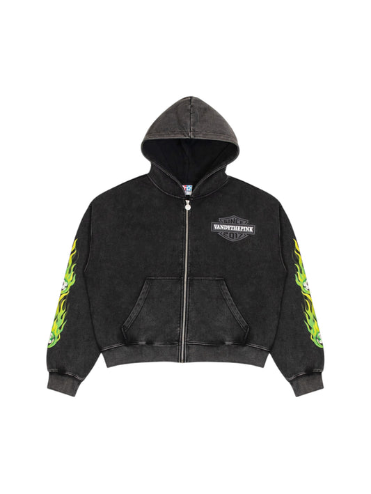 【VANDY THE PINK - ヴァンディー・ザ・ピンク】FLAME FLOWER BALL ZIP UP / BLACK (フーディー/ブラック)