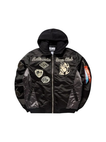 【Billionaire Boys Club-ビリオネアボーイズクラブ】 SPACE SUIT COLOR BLOCKETD ZIP OFF HOOD BOMBER JACKET / BLACK (ジャケット/ブラック)