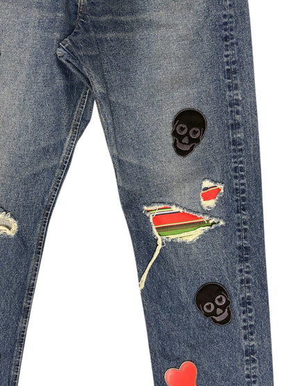 【EMOTIONALLY UNAVAILABLE - エモーショナリー アンアベイラブル】EU PATCH DENIM PANTS / BLUE (パンツ/ブルー)